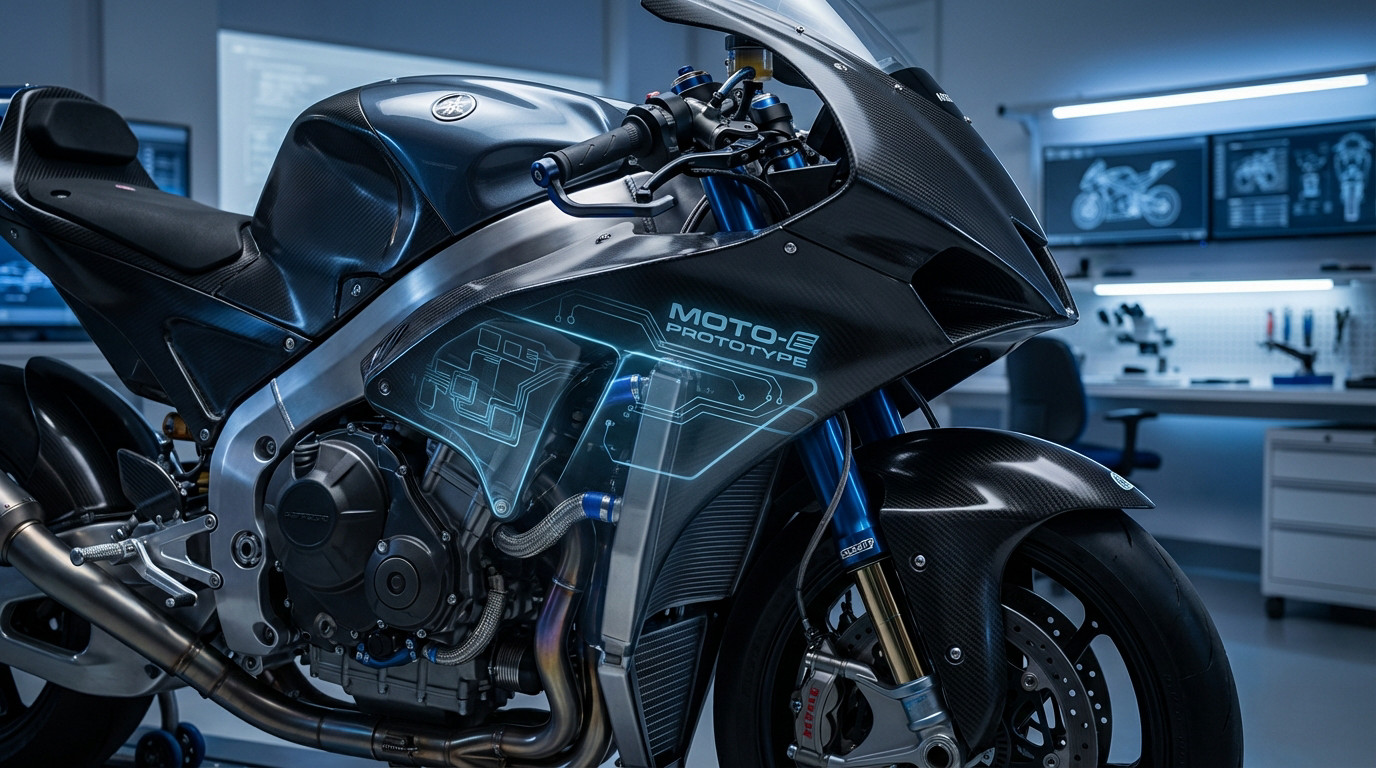 Prototype de moto GP en exposition, représentant un investissement de plusieurs millions d'euros
