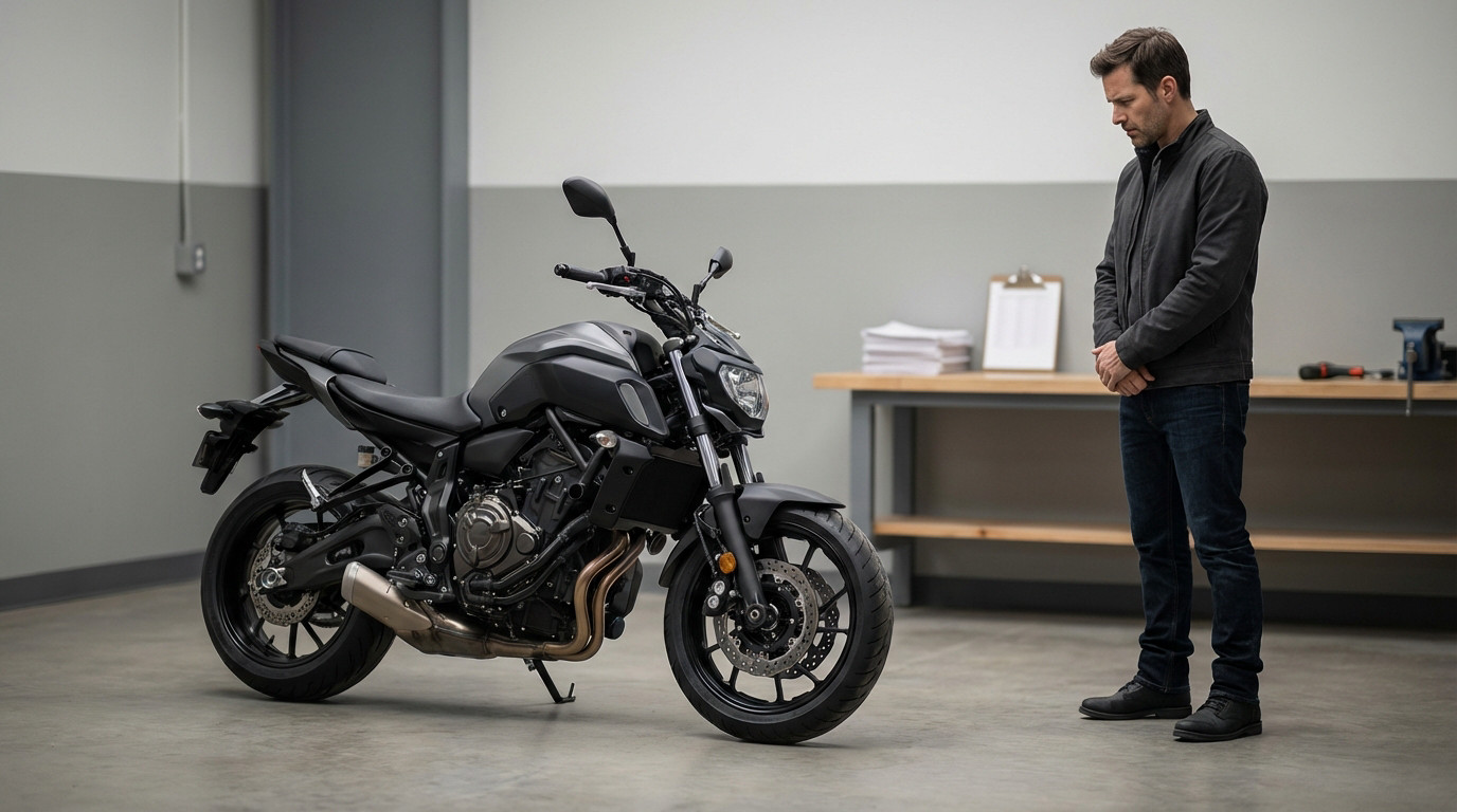 Moto sans permis avec panneau d'avertissement sur l'immatriculation
