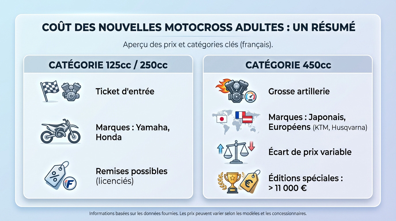 Graphique comparatif des prix des motos cross neuves 125cc, 250cc et 450cc