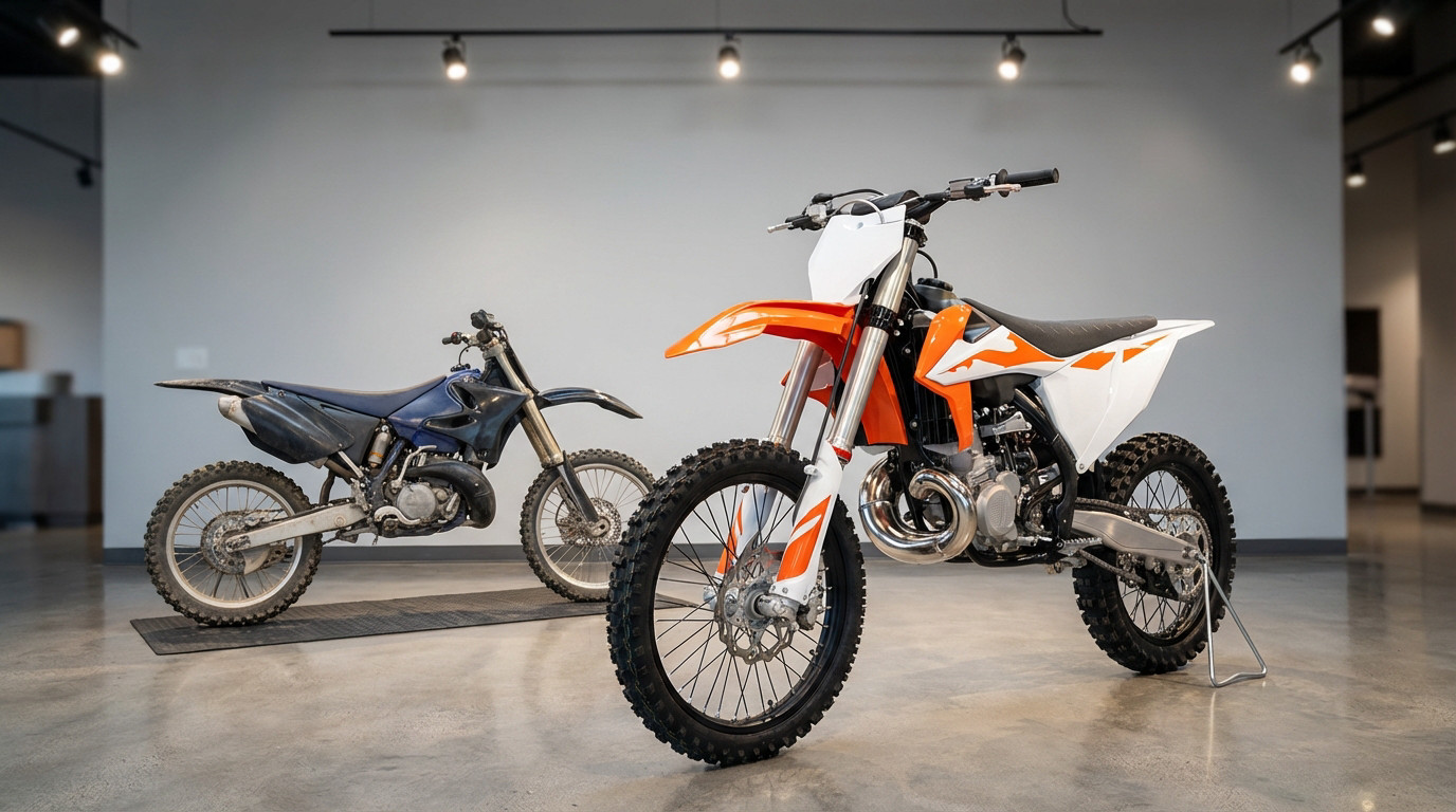 Moto cross neuve sur un terrain de motocross, modèle 2026