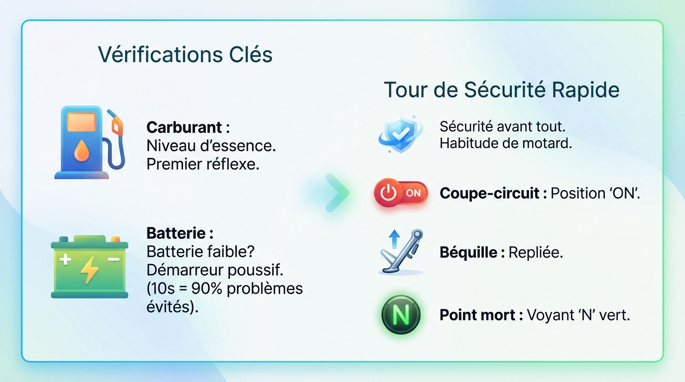 Vérifications essentielles sur le tableau de bord et le guidon d'une moto avant le démarrage