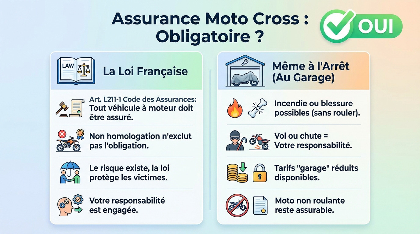 Moto cross sur terrain accidenté illustrant l'obligation légale d'assurance