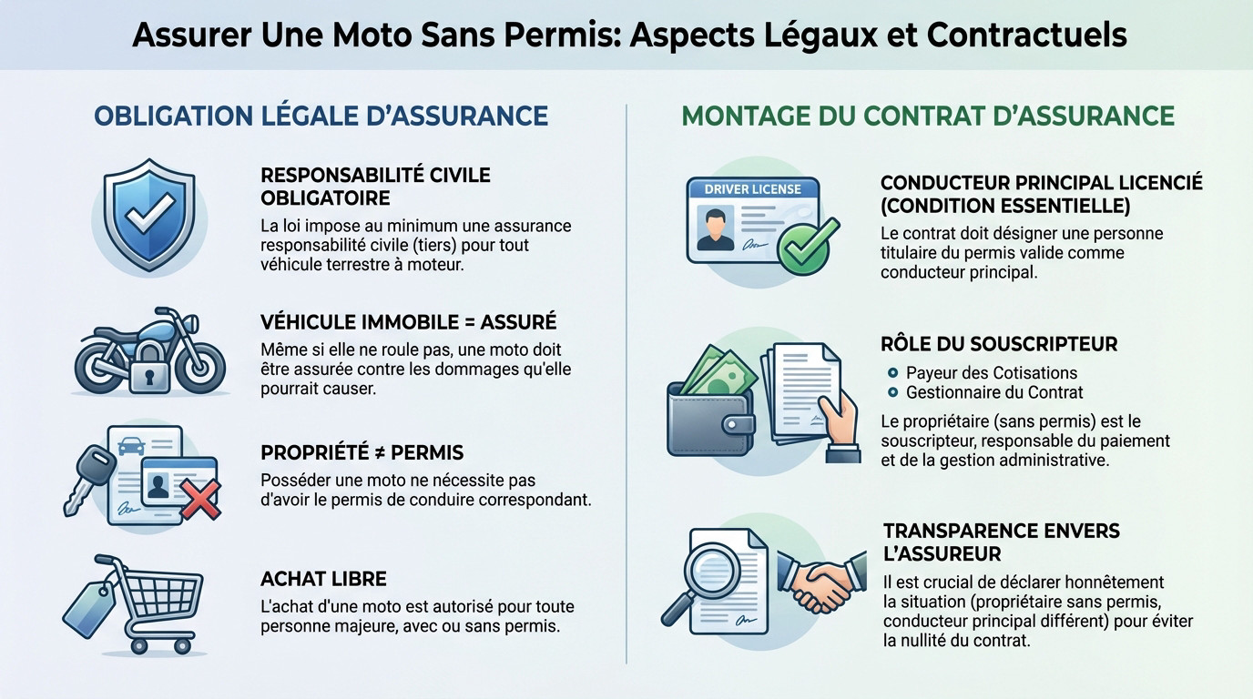 Moto stationnée dans un garage illustrant la possibilité d'assurer un deux-roues sans permis de conduire