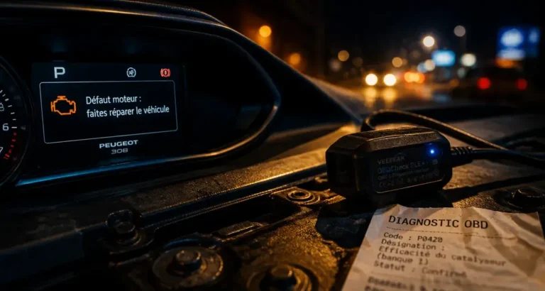 Defaut moteur 308 : diagnostic OBD sur Peugeot 308, voyant moteur orange