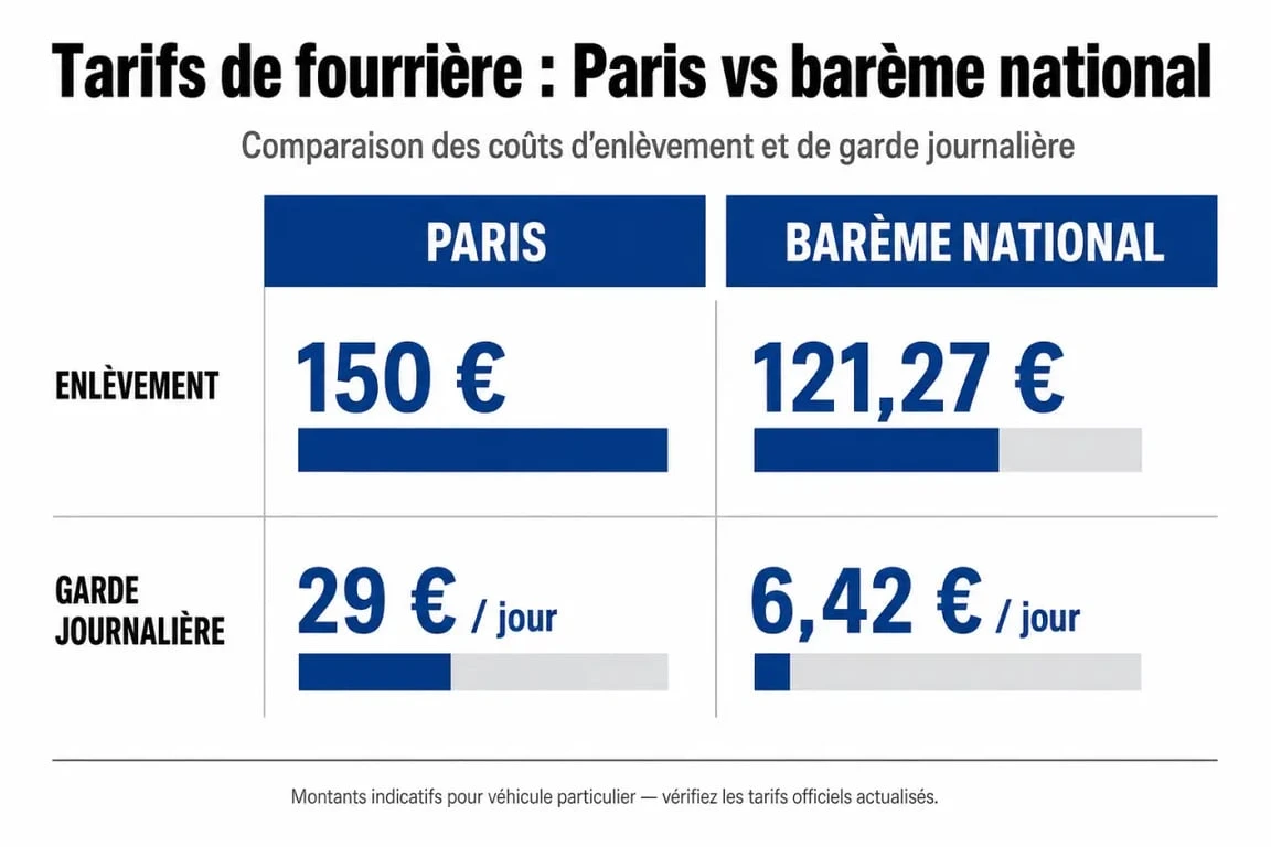 Comparatif des prix fourrière Paris et tarifs nationaux pour une voiture