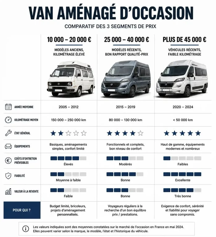Comparatif des segments de prix pour l'achat d'un van aménagé d'occasion
