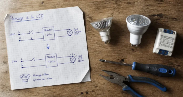 problème remplacement ampoule halogène par led schéma et outils