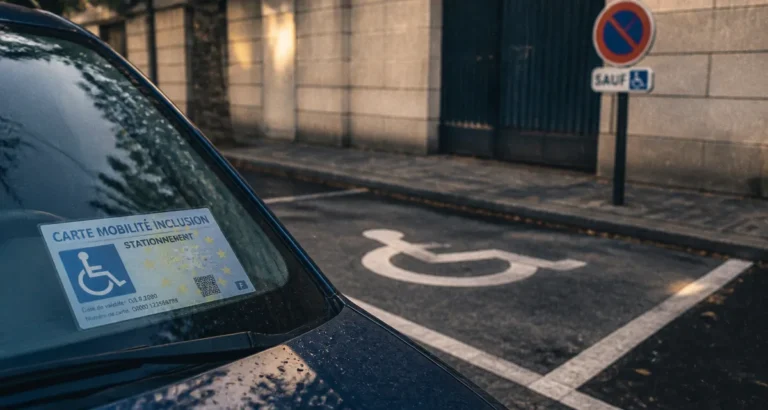 Stationnement place pmr : carte Mobilité Inclusion et couloir libre, amende 135 €
