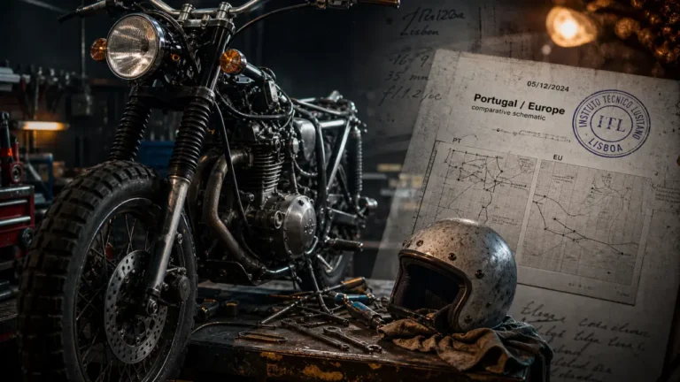 Contrôle technique moto Portugal annulé : atelier moto et document daté 05/12/2024
