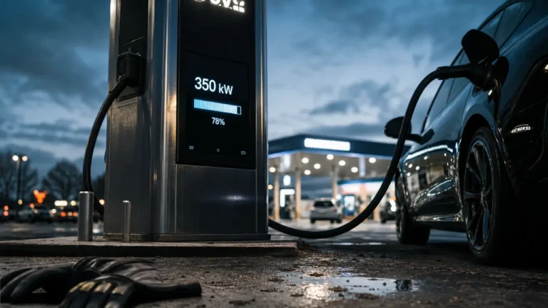 Recharge ultra-rapide voiture électrique 350 kW : borne 1000 V sur aire d’autoroute