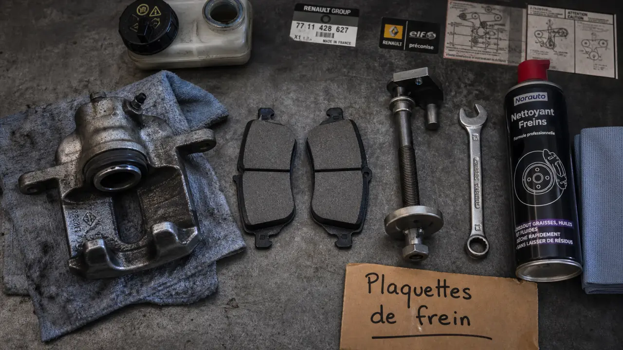 Changer les plaquettes de frein Clio 3 : outils et plaquettes neuves