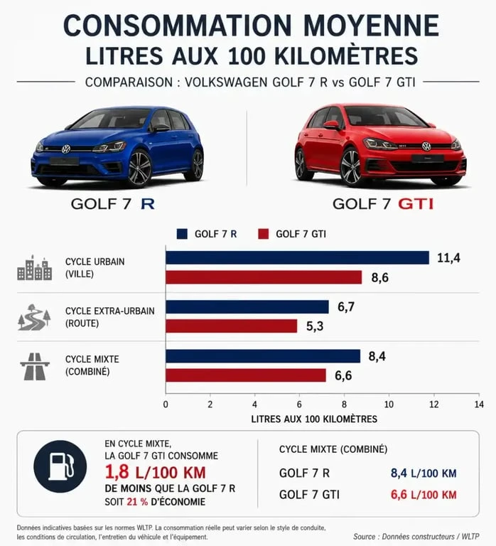 Comparatif consommation carburant Golf 7 R vs Golf 7 GTI