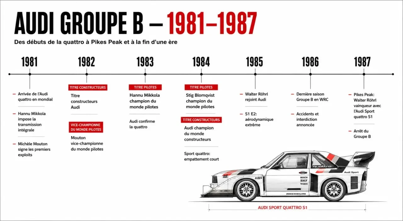 Groupe B Audi : chronologie des titres, pilotes et victoires de la Quattro