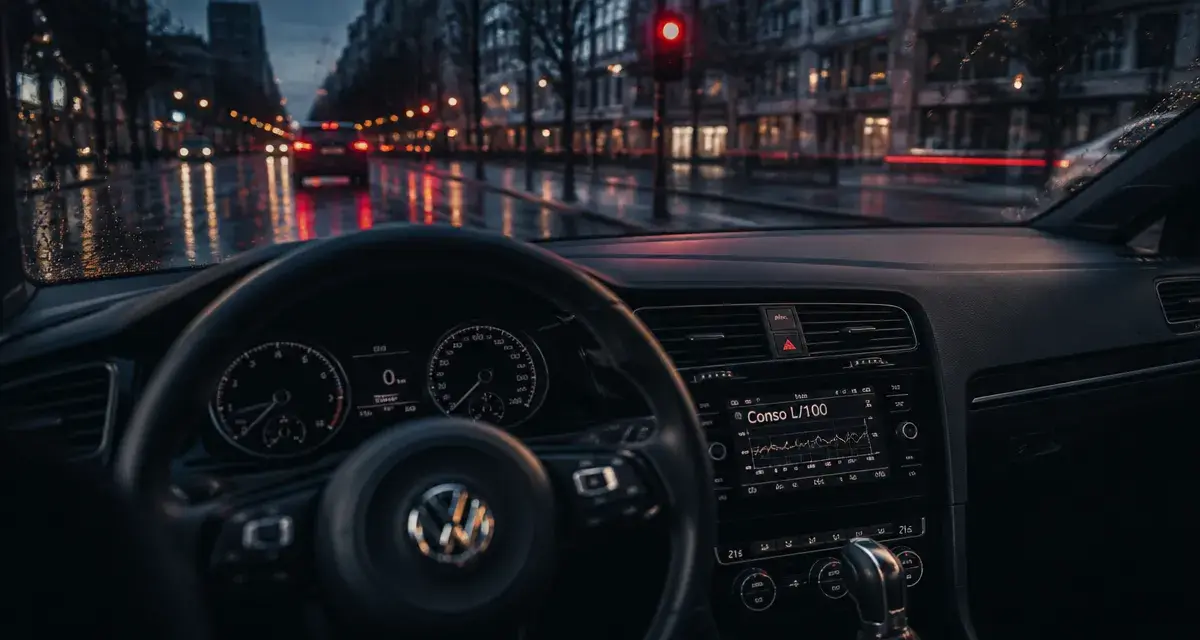 Golf 7 R consommation : écran “Conso L/100” en conduite urbaine, route mouillée