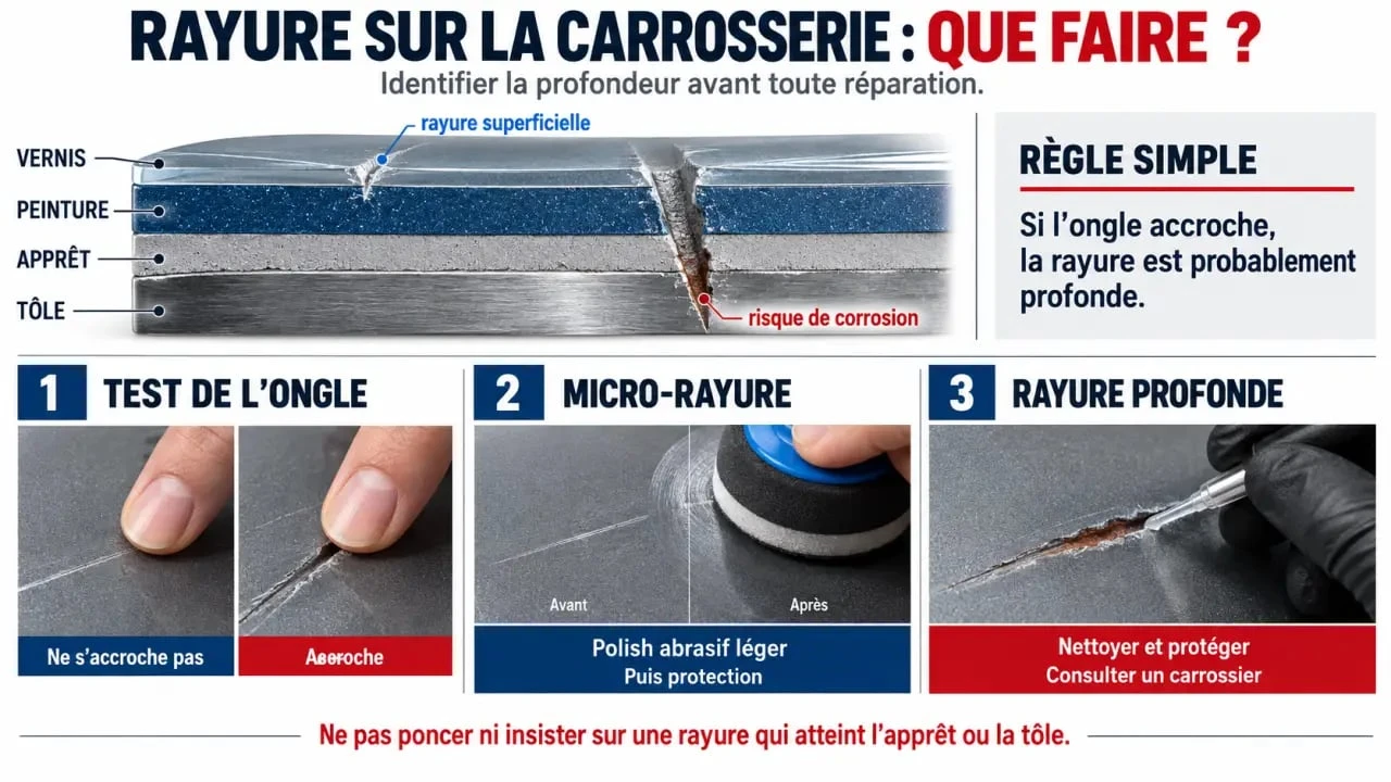 Illustration pour enlever une rayure sur voiture selon sa profondeur
