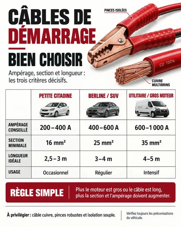 Critères de choix pour acheter des câbles pour démarrage voiture adaptés à son véhicule