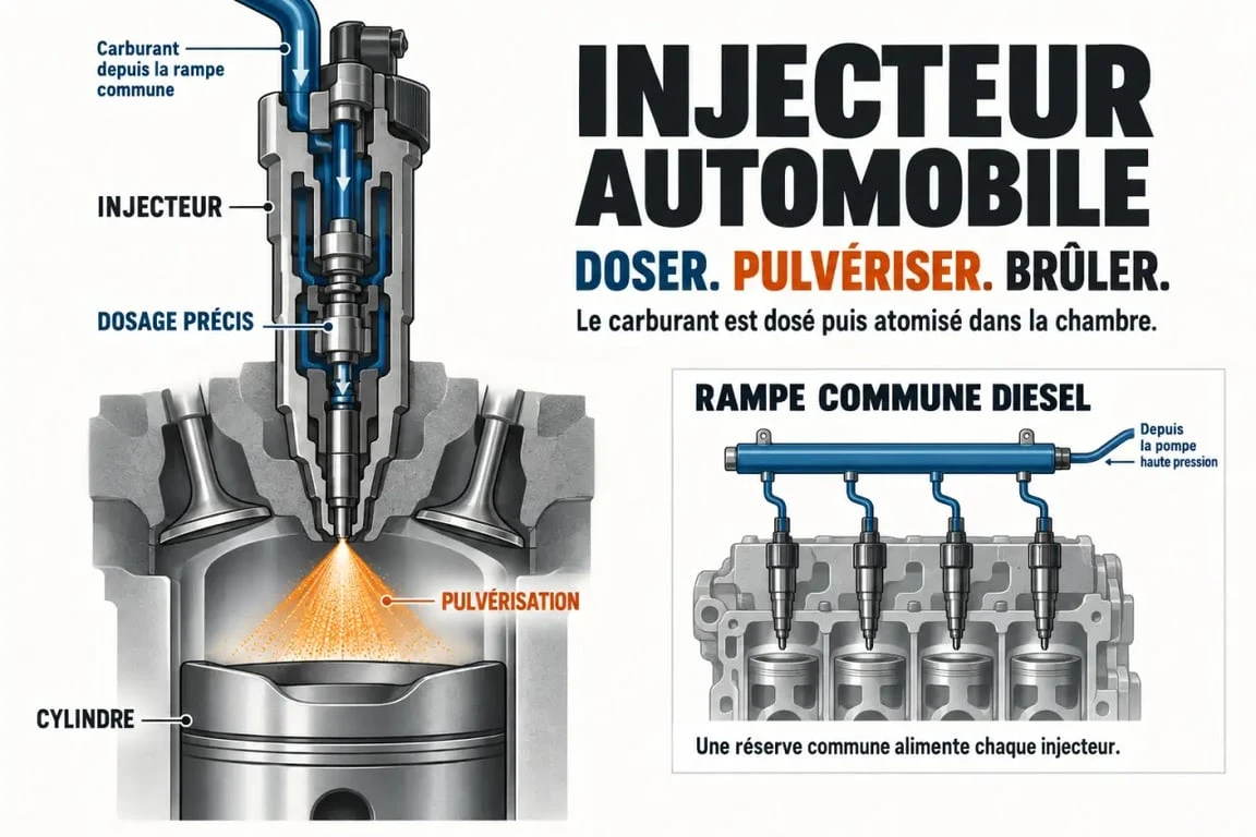 Schéma simplifié pour comprendre les symptômes injecteur HS et la pulvérisation du carburant