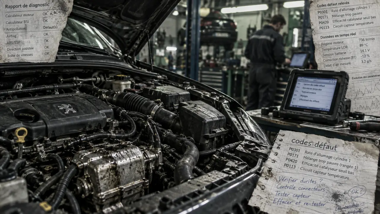 Probleme moteur Peugeot : voyant impose l’arrêt moteur, durites et diagnostic OBD