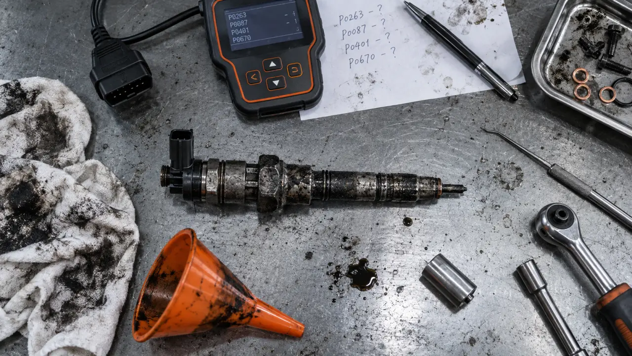 Symptômes injecteur HS : injecteur diesel avec codes OBD-II